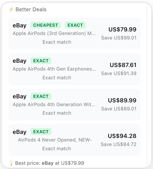 Better deals list sorted by price