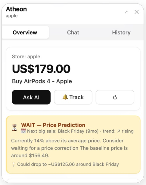 Price check with buy or wait prediction